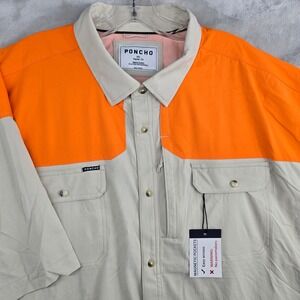 PONCHO Mens 3XL Hebbronville Short Sleeve‎ Shirt Orange Tan Magnetic Pockets NEW